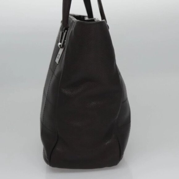 CHANEL Hand Bag Grained Calf Skin Dark Brown Silver CC - Picture 3 of 16